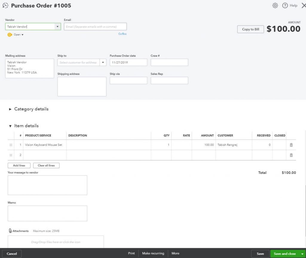 quickbooks utility purchase order manager
